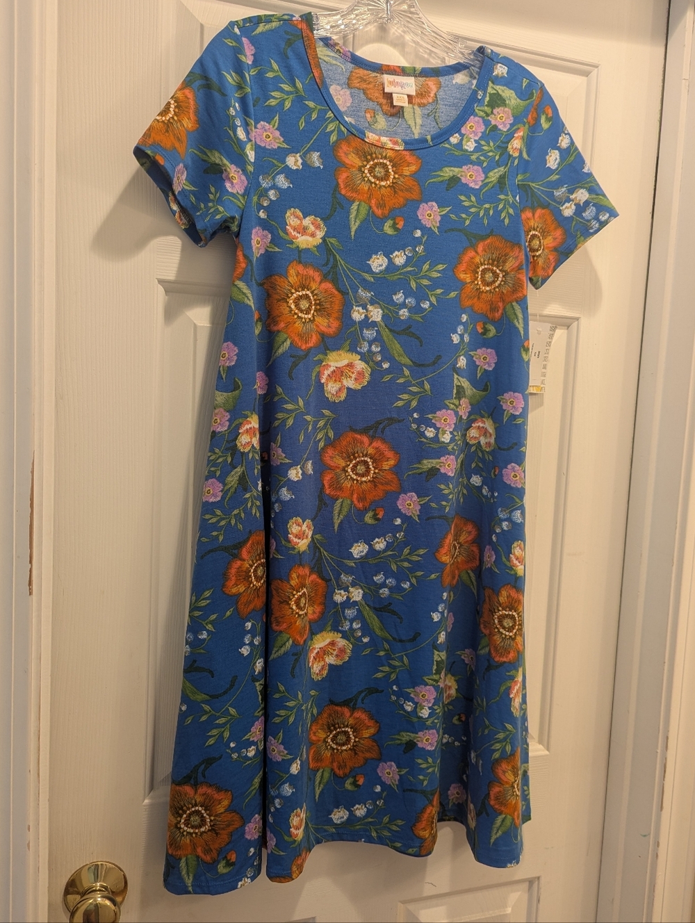 Lularoe Jessie Blue Orange Floral Midi Dress Size XXS *NWT